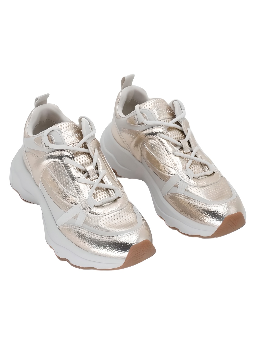DKNY Juna Lace-Up Sneakers White Gold Metallic Size 7M